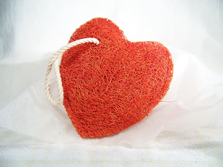 red heart body scrub on white textile, valentine, love, love symbol, HD wallpaper