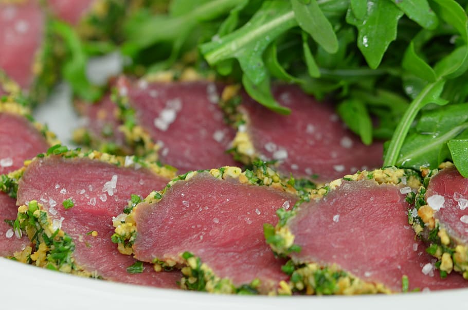beef, rocket, starter, carpaccio, food, freshness, vegetable HD wallpaper