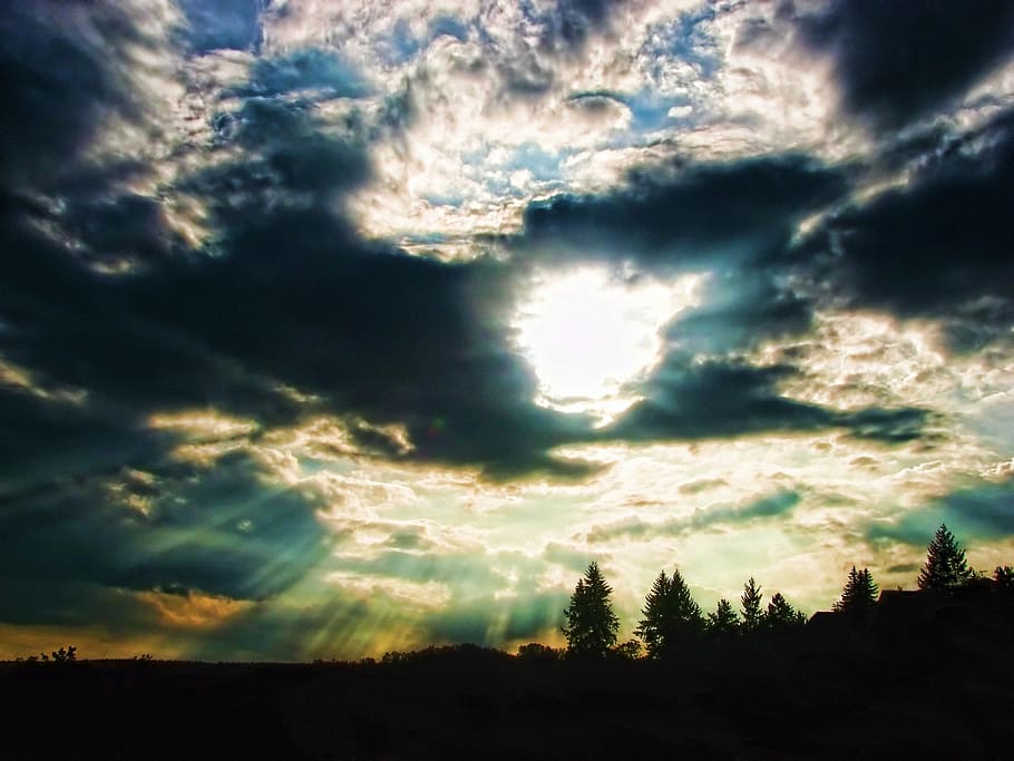 sunlight, landscape, clouds, dramatic, colors, evening, horizon HD wallpaper