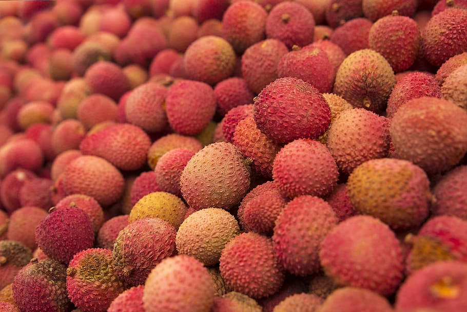 bunch of fruit, lychee, fresh, food, healthy, tropical, litschi HD wallpaper