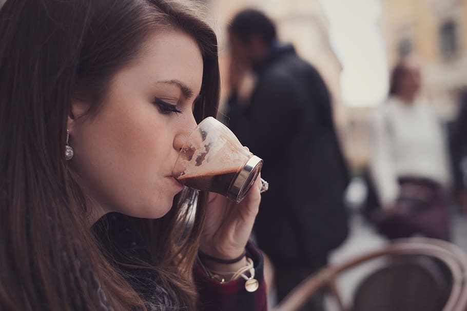 Woman drinking coffee in cafe, food/Drink, women, people, adult, HD wallpaper