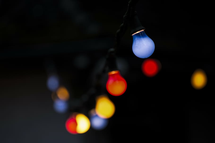 bulb string light turn on, lamps, colorful, lights, lighting HD wallpaper