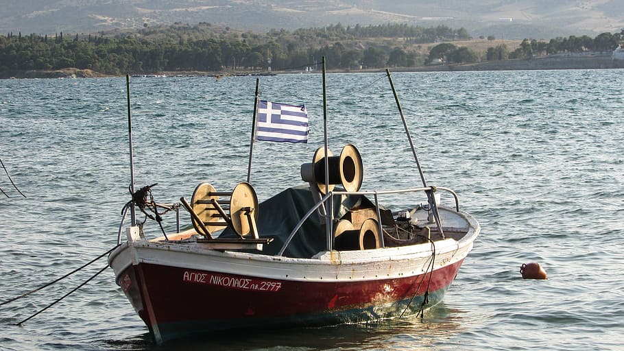 boat, sea, summer, fishing boat, greece, volos, tradition, tourism, HD wallpaper