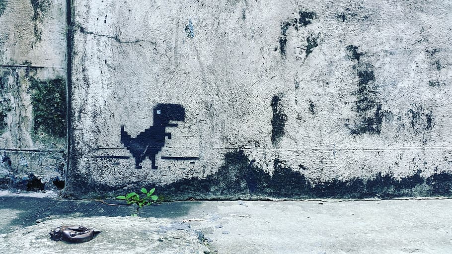 street art, google dinosaur game, philippines, wall - building feature, HD wallpaper
