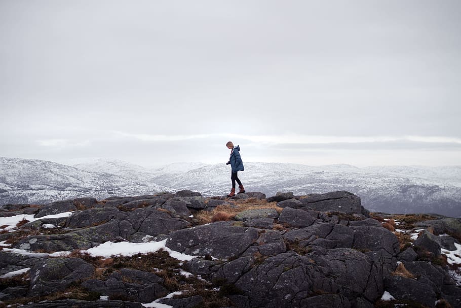 Online crop | HD wallpaper: man standing on mountain during daytime ...