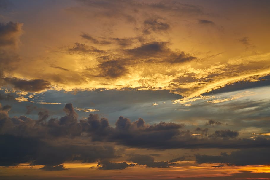 cloudy sky during sunset, landscape, clouds, solar, summer HD wallpaper