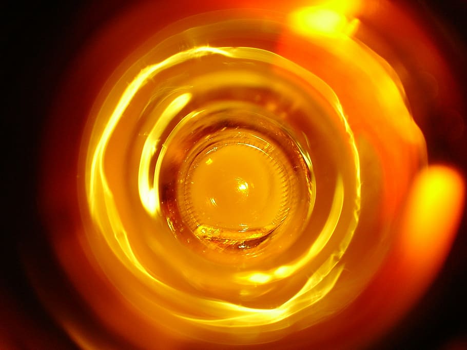 light, orange, fire, abstract, glass bottle, circle, geometric shape HD wallpaper