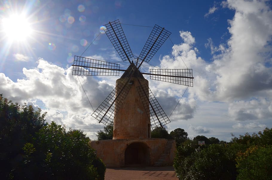 windmill, mallorca, spring, windräder, wind power, turn, wing HD wallpaper