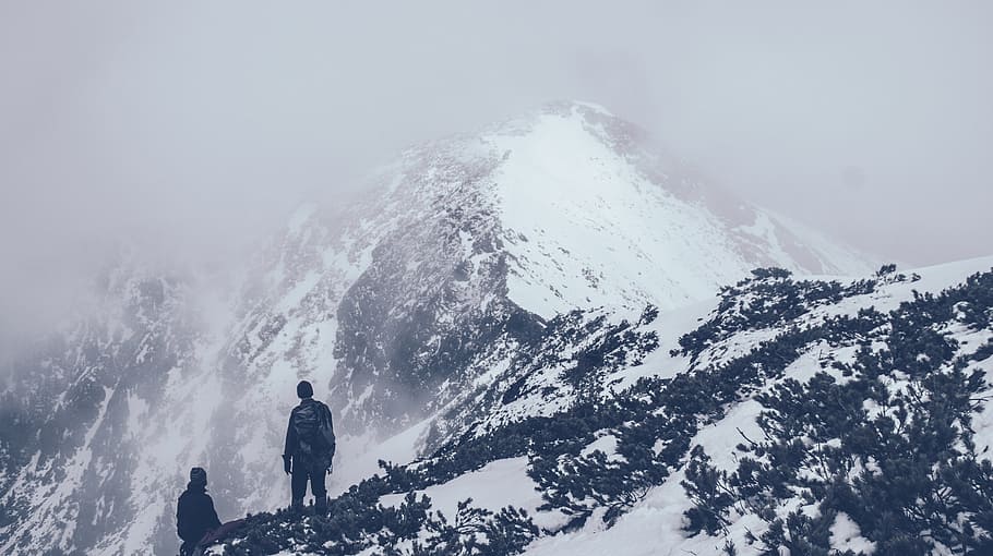 people standing on top of mountain, men at mountain top, photo HD wallpaper
