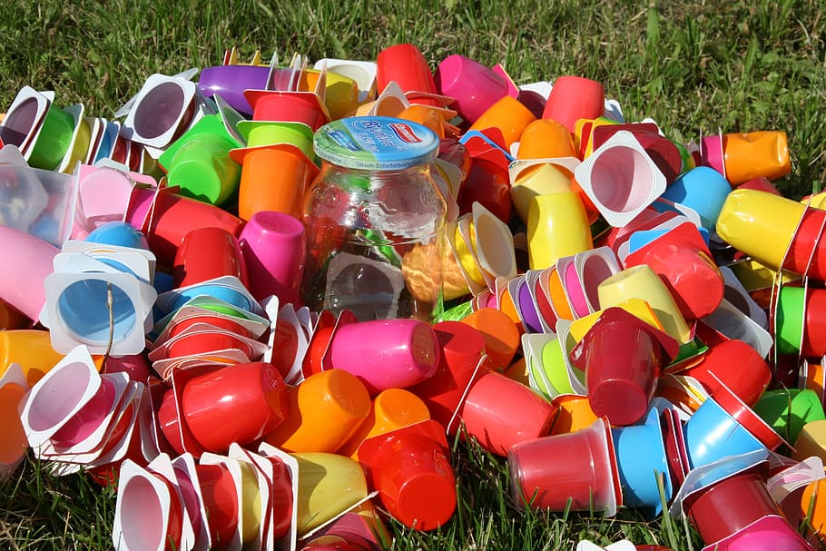 assorted-color plastic cup lot, espresso, packets, garbage, plastic cups, HD wallpaper