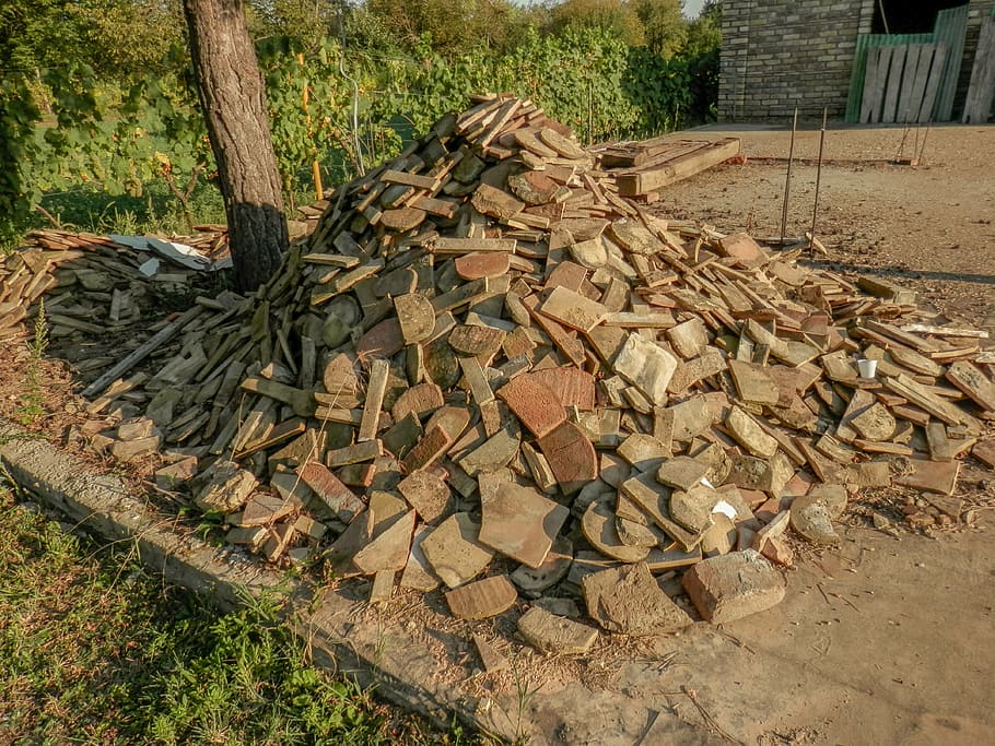 brick, brown, roof, tree, log, firewood, timber, wood - material HD wallpaper