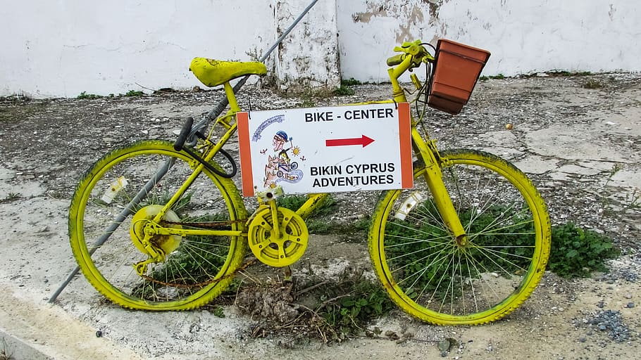 bicycle, yellow, activity, text, communication, western script HD wallpaper