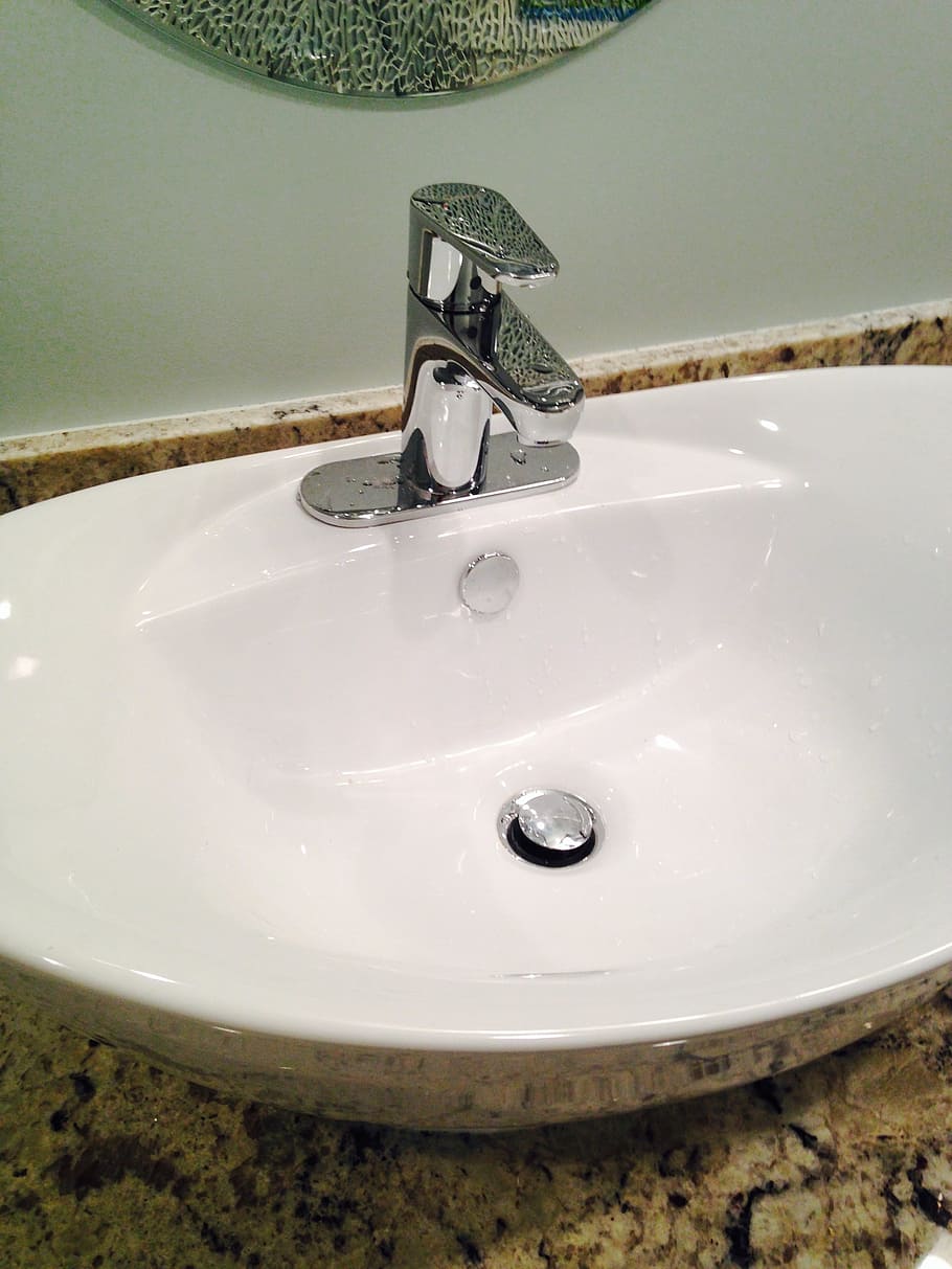 white vessel sink on table, bowl, faucet, porcelain, tap, bathroom, HD wallpaper