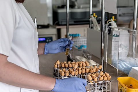 person holding glass vial, laboratory, analysis, diagnostics HD wallpaper