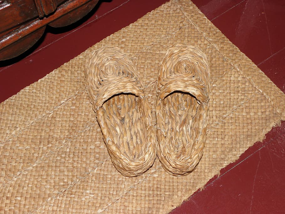 straw, slippers, mat, indoors, high angle view, no people, art and craft HD wallpaper