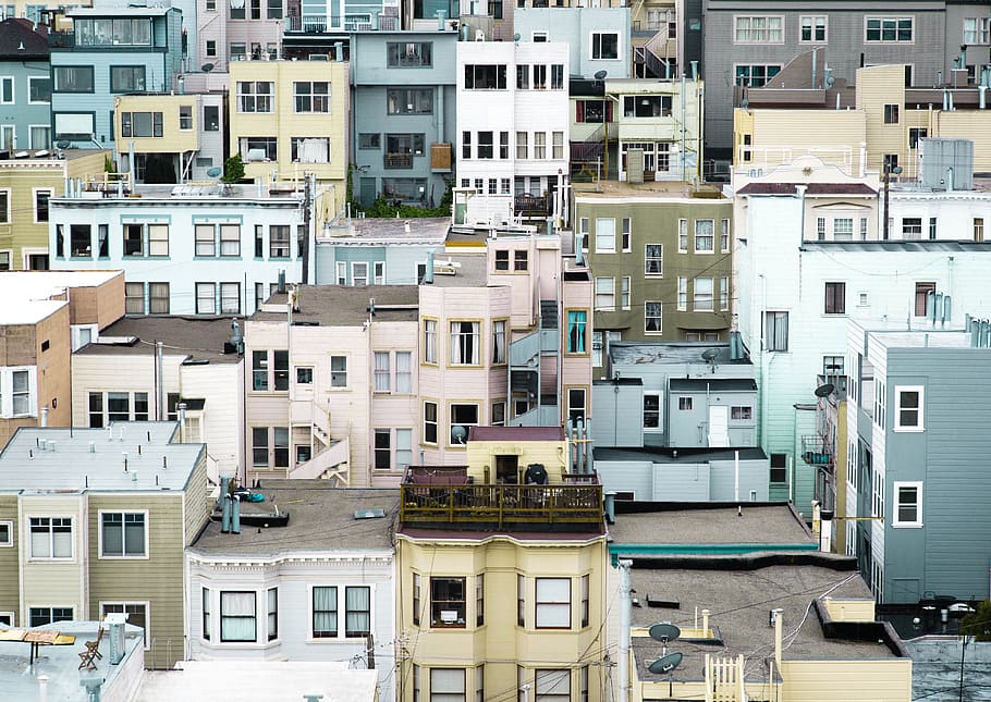 aerial photograph of colorful buildings, aerial view photo of buildings HD wallpaper