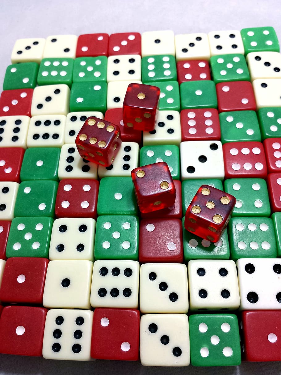 die, dice, gambling, gamble, game, chance, luck, red, green, HD wallpaper