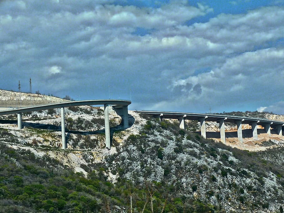 bridge, roadway, mountainous, flyover, highway, transportation, HD wallpaper