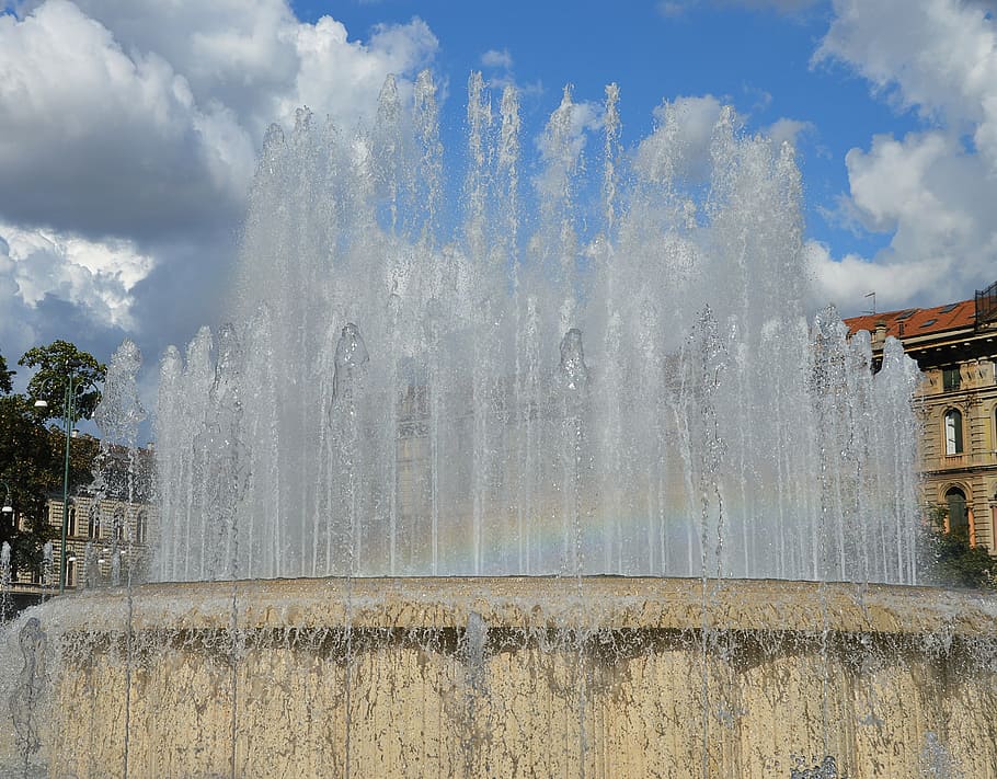 fountain, water, water feature, cloud - sky, architecture, built structure HD wallpaper