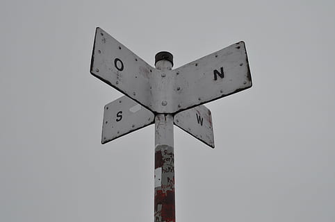 street sign, directory, old, fog, north, east, south, west HD wallpaper