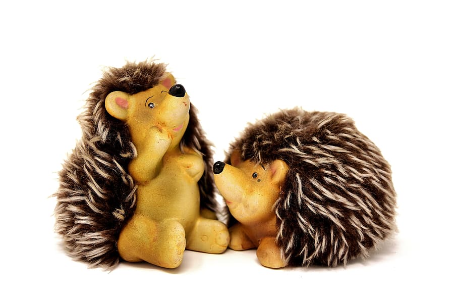 two hedgehog figurines, figures, funny, cute, mecki, decoration HD wallpaper