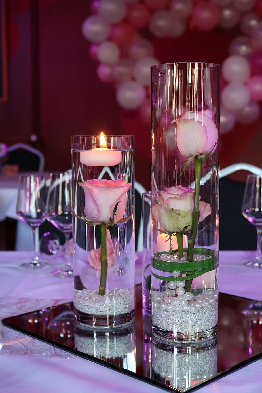 candles, flowers, table decorations, glass, glass - material HD wallpaper