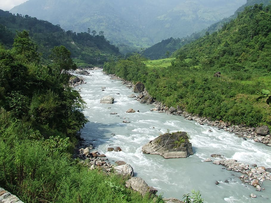 HD wallpaper body of water surrounded with plants, nepal, annapurna