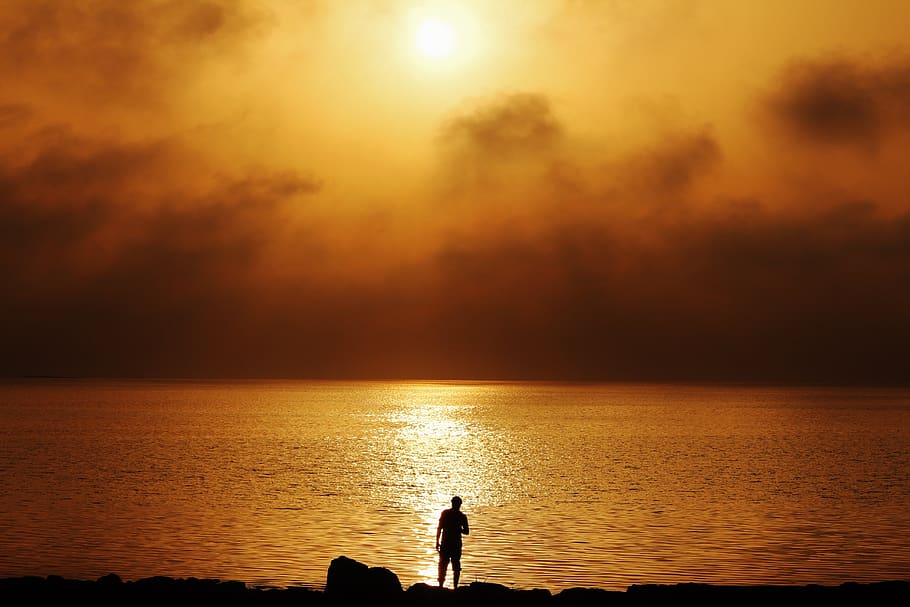 cloudy, sun, beach, sunset, khobar, saudi, saudi arabia, alone HD wallpaper