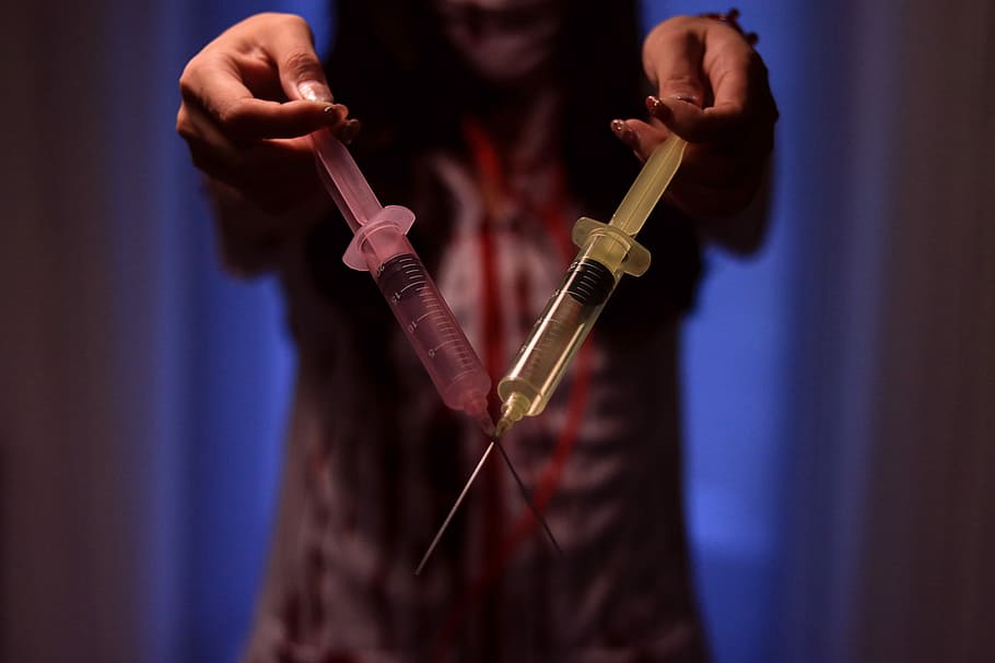 person holding two yellow and red Syringe, music, musician, musical Instrument HD wallpaper