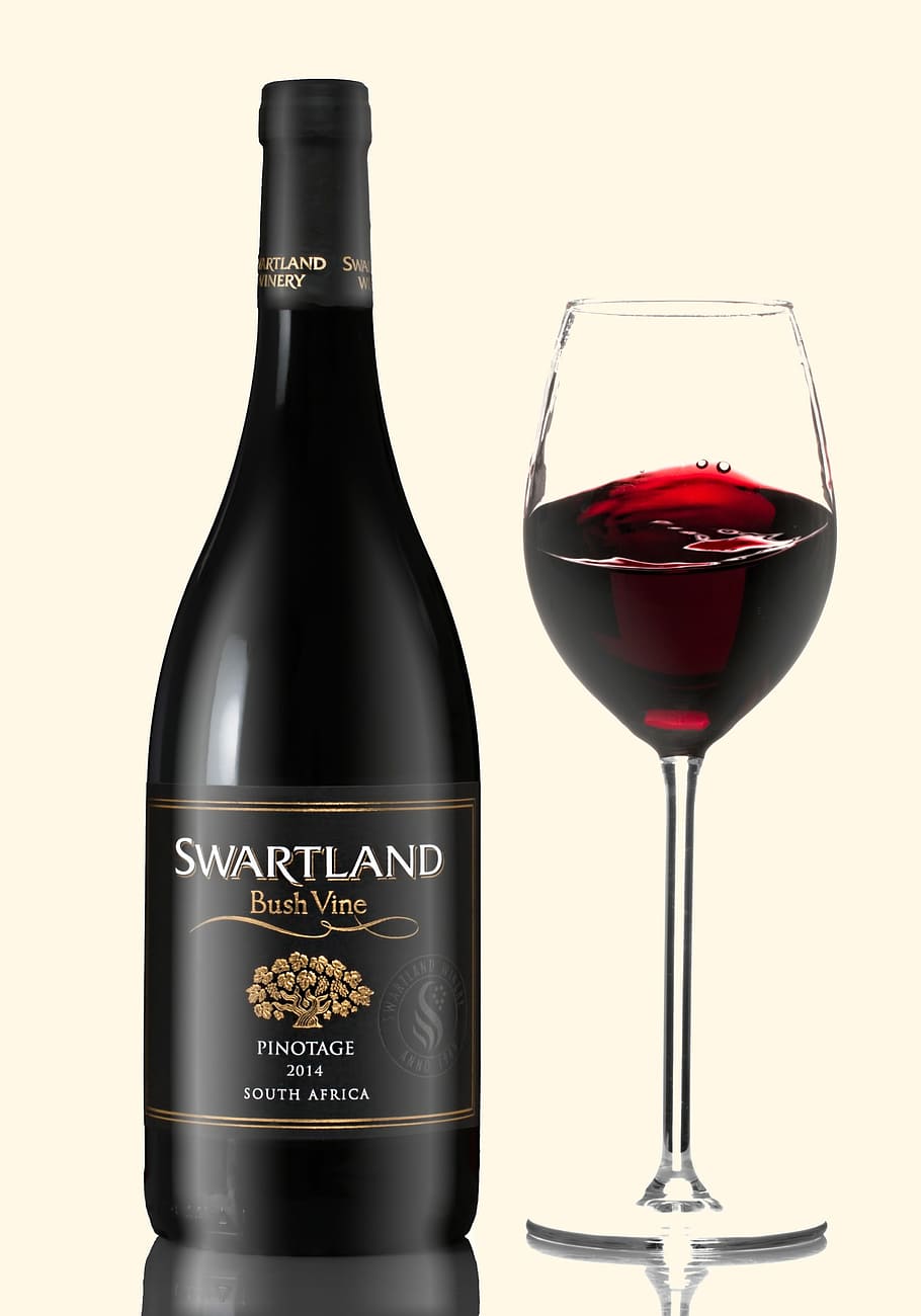 2014 Swartland Bush Vine Pinotage bottle, wine, alcohol, drink
