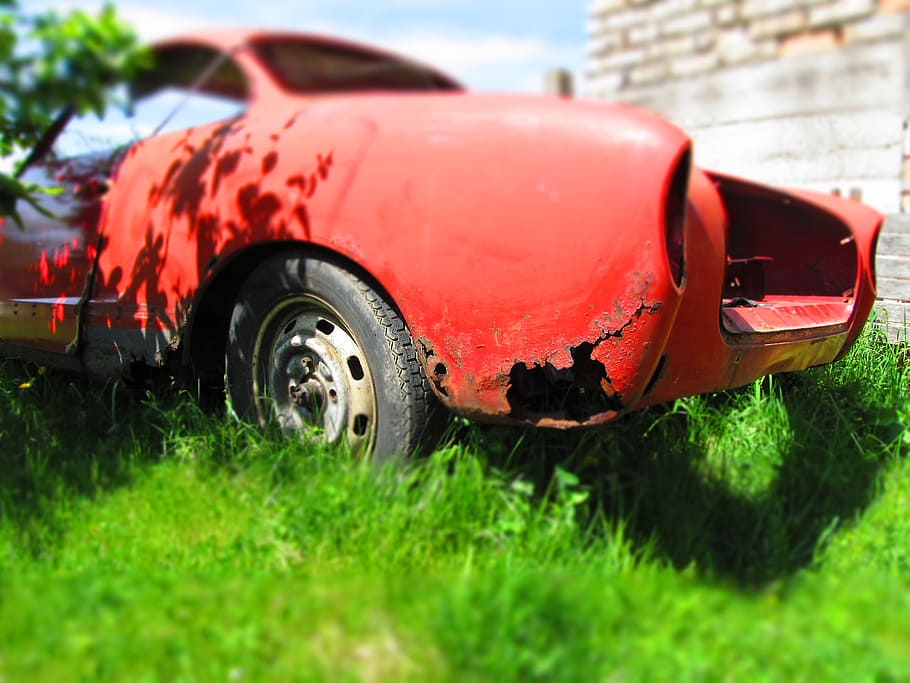 car, wreck, rust, red, transportation, grass, mode of transportation HD wallpaper