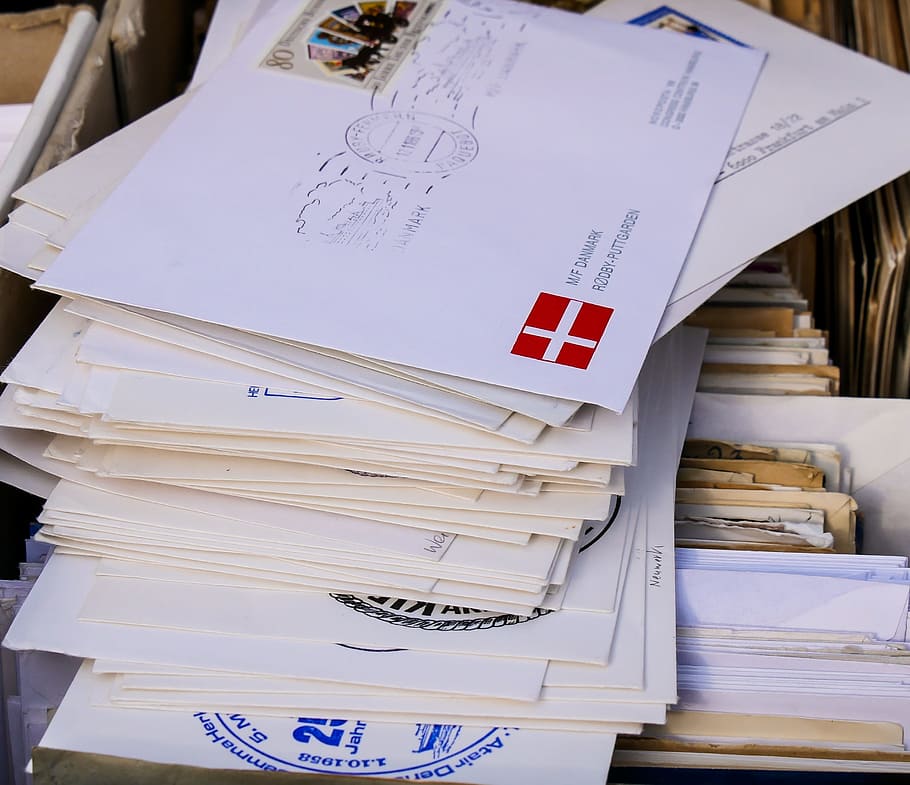 pile of envelops on top of folders, letters, leave, communication HD wallpaper