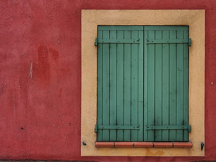 green wooden window, shutter, red, shutters, wall, outdoors HD wallpaper