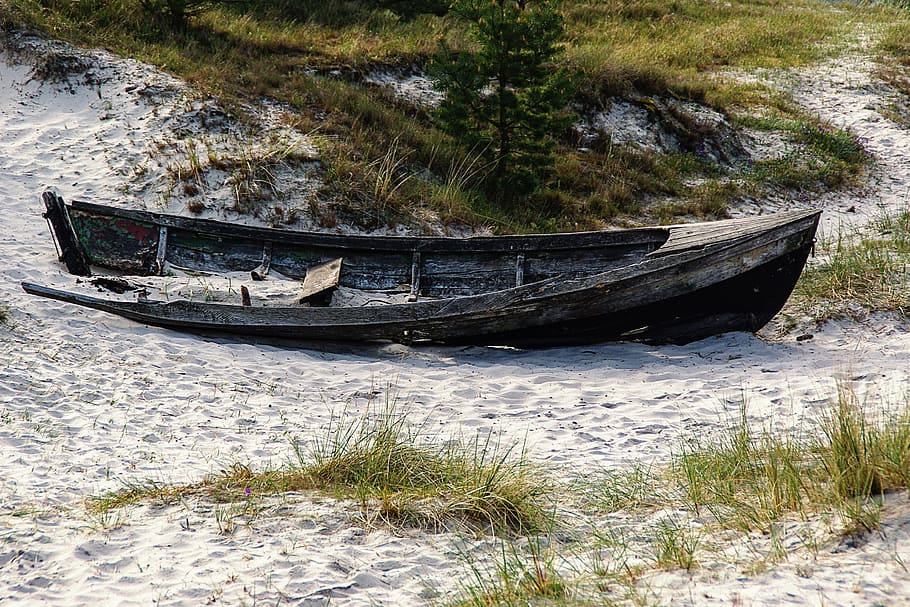 baltic sea, wooden boat, weathered, wreck, beach, dune, darß, HD wallpaper