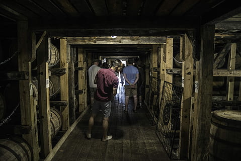 Tourists in Cellar at Maker's Mark, corridor, dark, public domain HD wallpaper