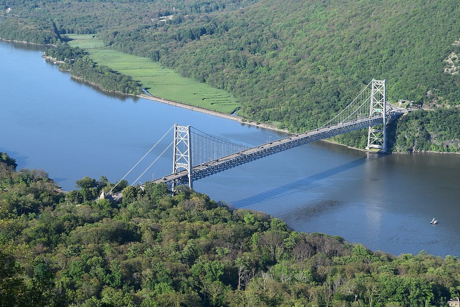 bridge, bear mountain bridge, nature, water, travel, summer HD wallpaper
