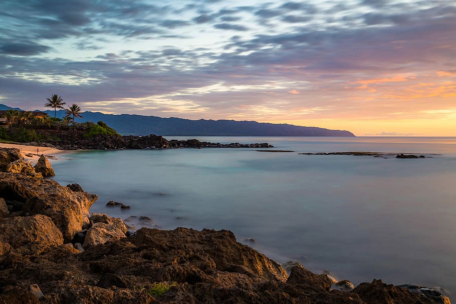 Beautiful sunset and landscape in Haleiwa, Hawaii, clouds, photos, HD wallpaper