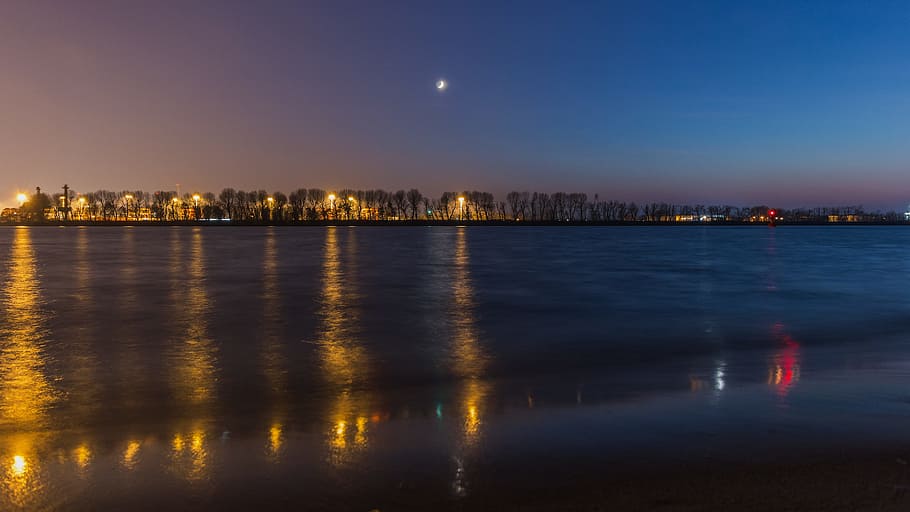 elbe, water, beach, sunset, river, afterglow, bank, landscape HD wallpaper