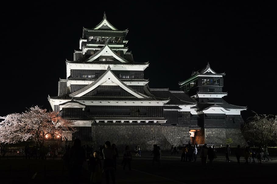 group of people gathering infront of castle, japan, kumamoto, HD wallpaper