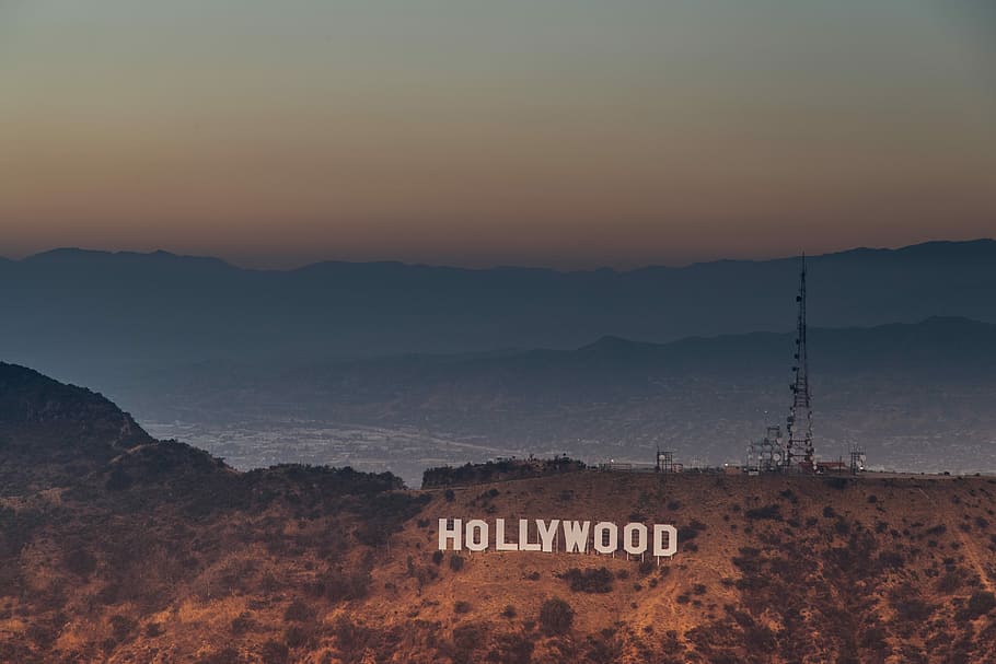 Hollywood signage, aerial photography of Hollywood sign in California at daytime, HD wallpaper