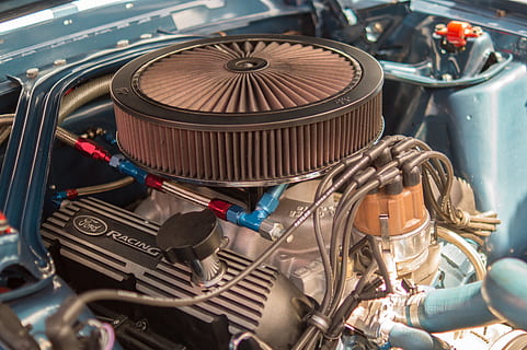 red air filter on engine bay, car, oil, auto, vehicle, car engine HD wallpaper