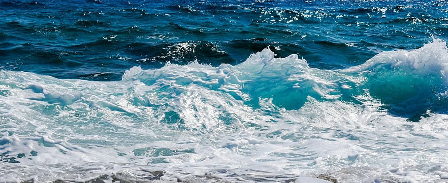 time lapse photography of ocean waves, foam, spray, splash, blue