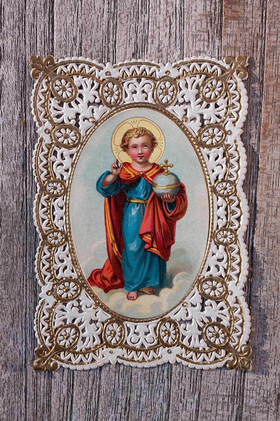devotional picture, santino, top edge, gold, jesus, boy, flower, HD wallpaper
