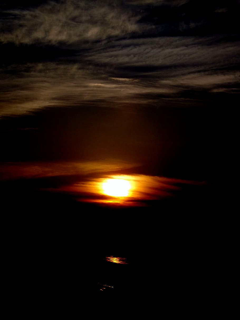 sunset, water, cloud, reflection, in the evening, orange, sky HD wallpaper