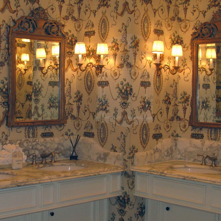 bathroom, faucet, decor, luxury, mirror, indoors, illuminated HD wallpaper