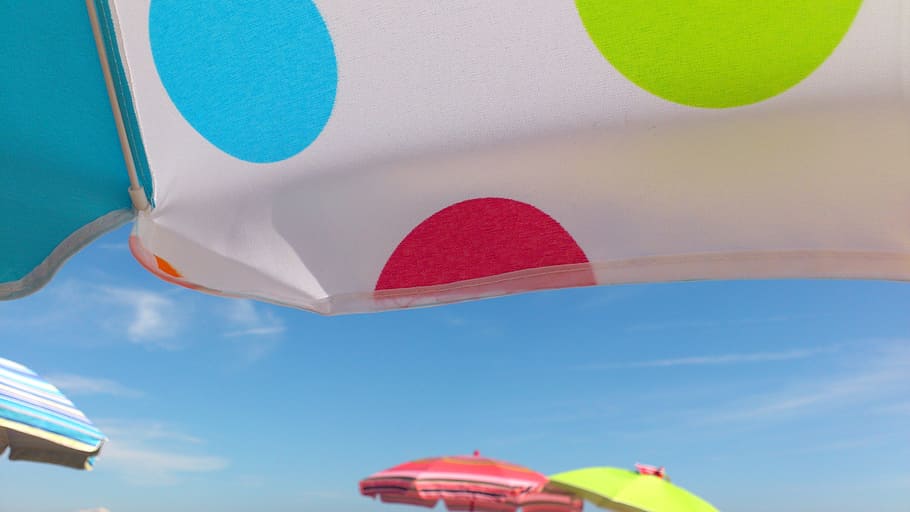 sky, parasol, summer, multi colored, low angle view, no people HD wallpaper