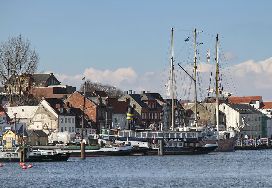 ships, oldtimer, oldtimer harbor, flensburg, building exterior HD wallpaper