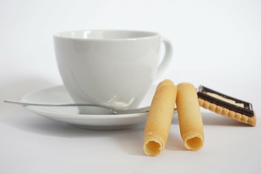 mug on plate, cup, biscuit, cookie, coffee, pastries, tableware HD wallpaper