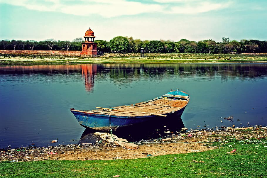 Vivid, Jamuna, Rive, Boat, Water, India, yamuna, agra, landscape HD wallpaper