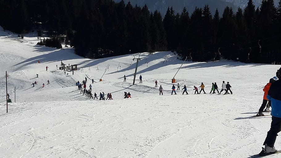 ski, runway, skiing, snow, winter, sport, mountain, outdoors HD wallpaper
